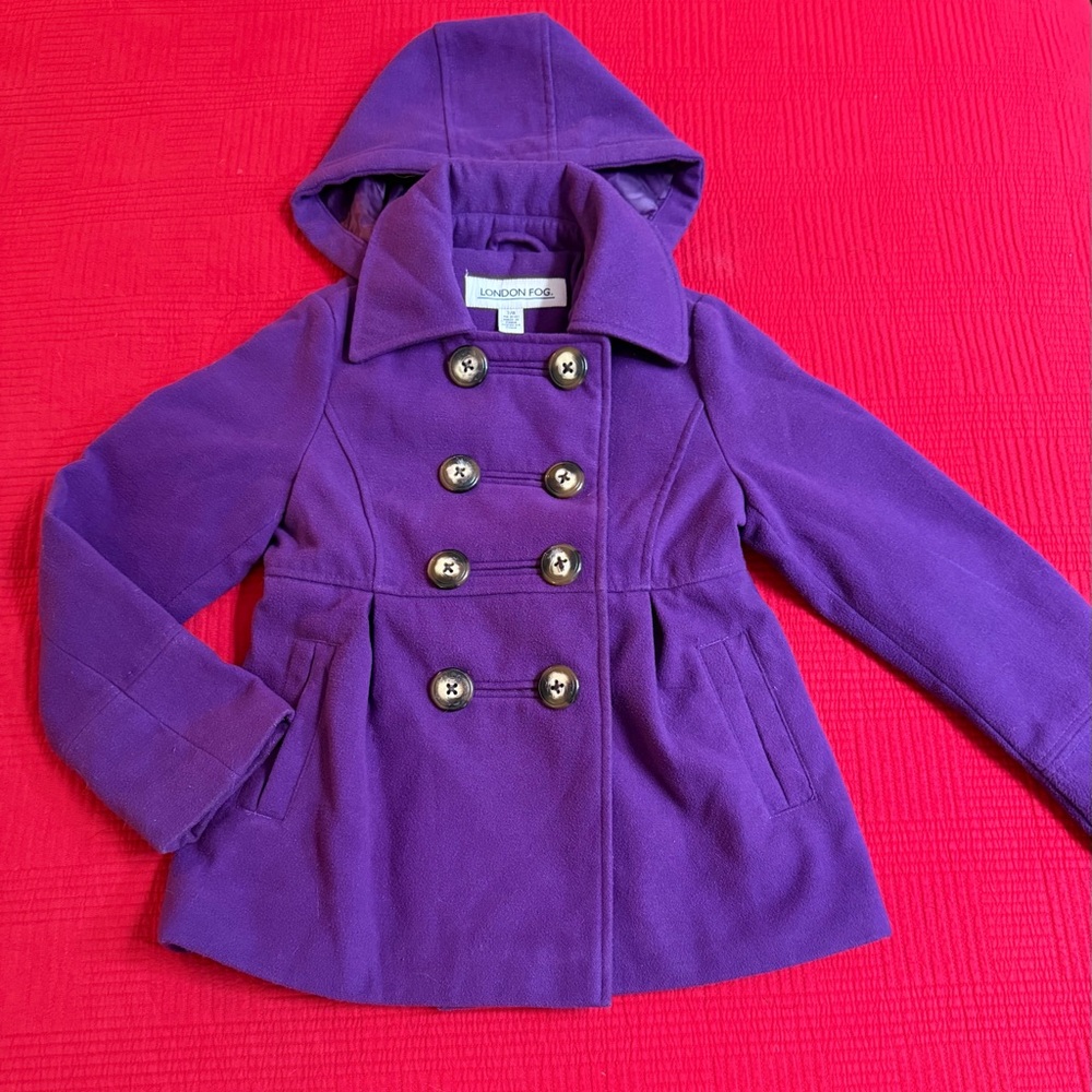 London Fog Purple Kids Pea Coat with Hood, size 7/8   FIRM PRICE